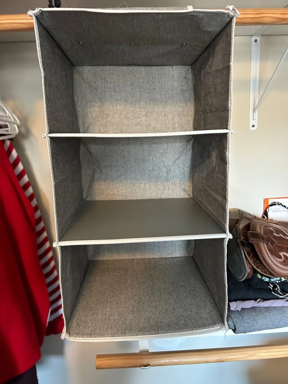 Gray Fabric Hanging Closet Organizer -Flexible 6 Shelf Storage